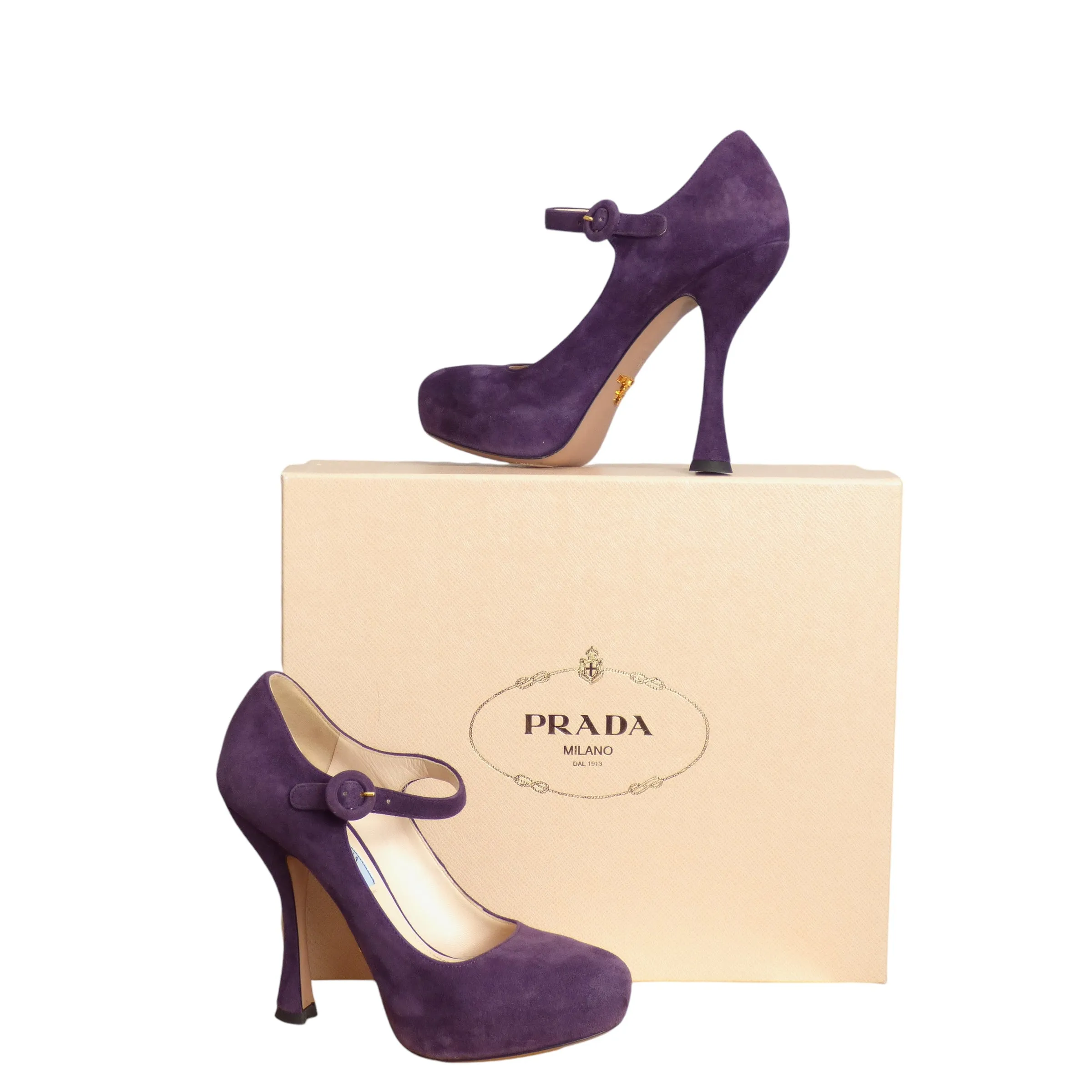 PRADA- Purple Suede Mary Jane Platform Pumps, Size 36