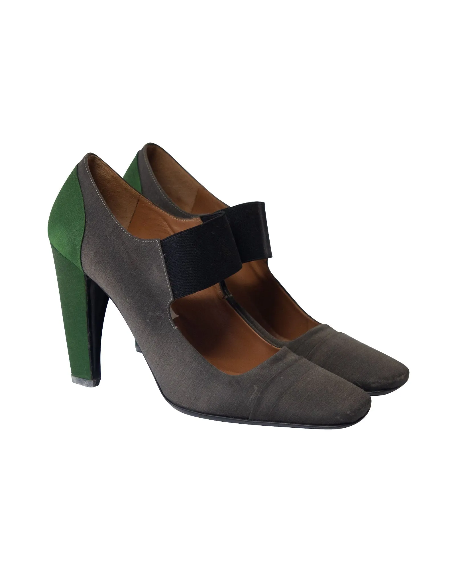 Prada Scholar Pumps in Dark Grey Satin