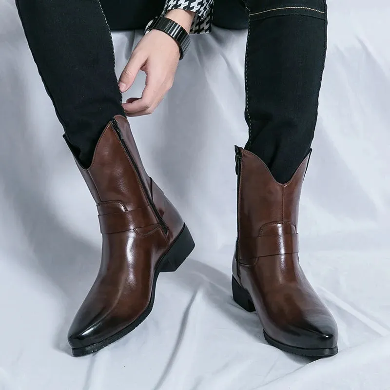 Riley Classy Harness Cowboy leather pointy boots Chelsea boots