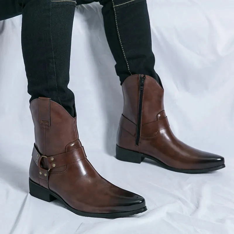 Riley Classy Harness Cowboy leather pointy boots Chelsea boots