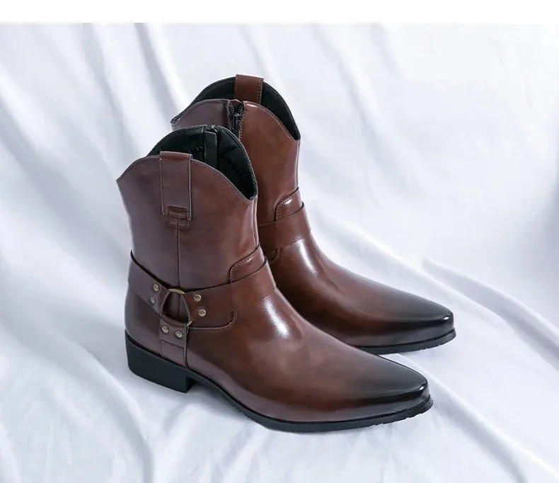 Riley Classy Harness Cowboy leather pointy boots Chelsea boots