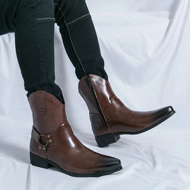 Riley Classy Harness Cowboy leather pointy boots Chelsea boots