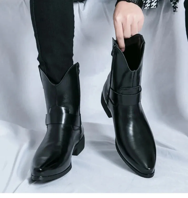 Riley Classy Harness Cowboy leather pointy boots Chelsea boots