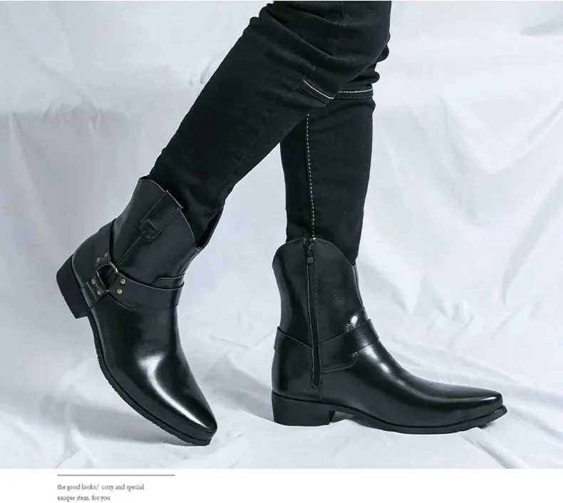 Riley Classy Harness Cowboy leather pointy boots Chelsea boots