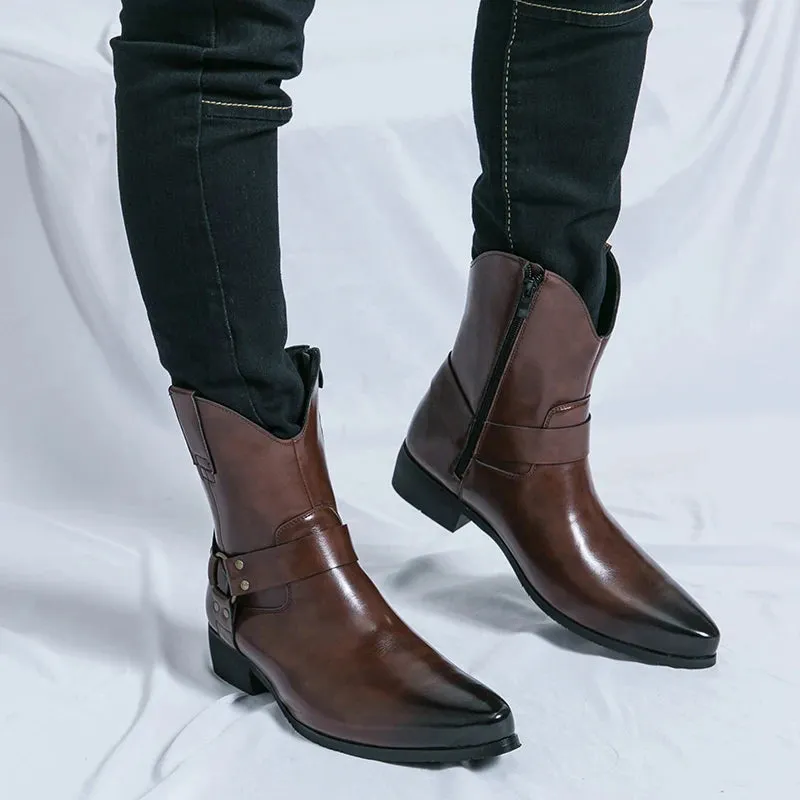 Riley Classy Harness Cowboy leather pointy boots Chelsea boots