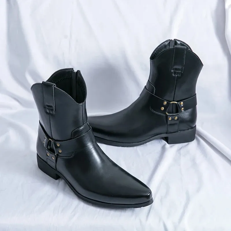 Riley Classy Harness Cowboy leather pointy boots Chelsea boots