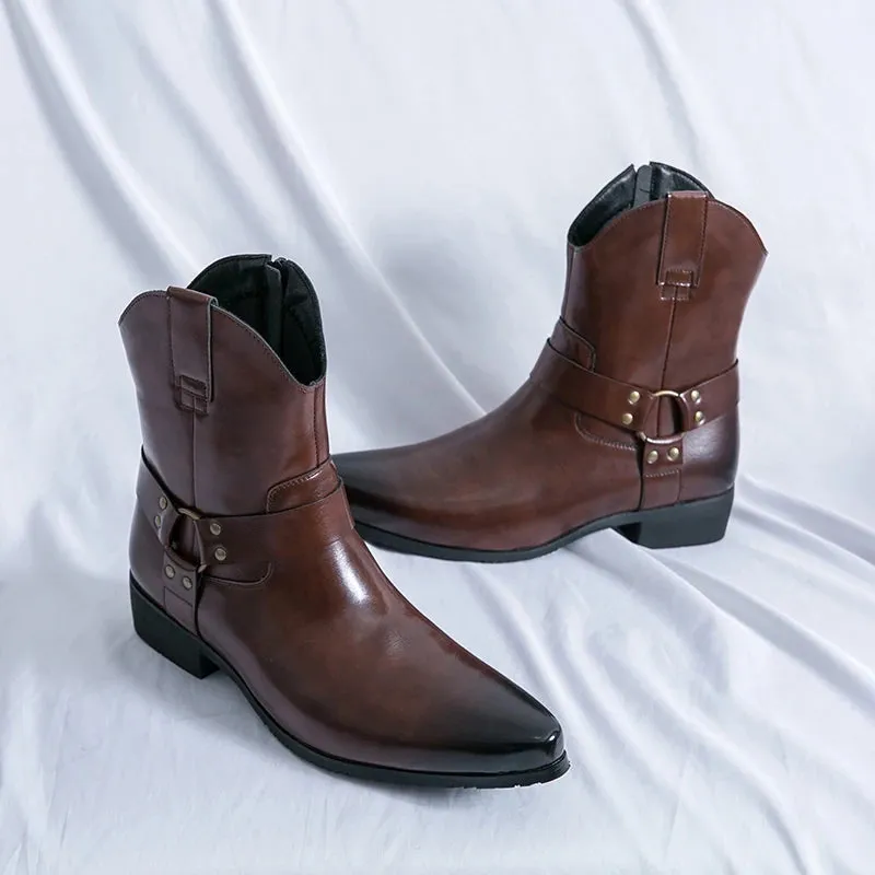 Riley Classy Harness Cowboy leather pointy boots Chelsea boots