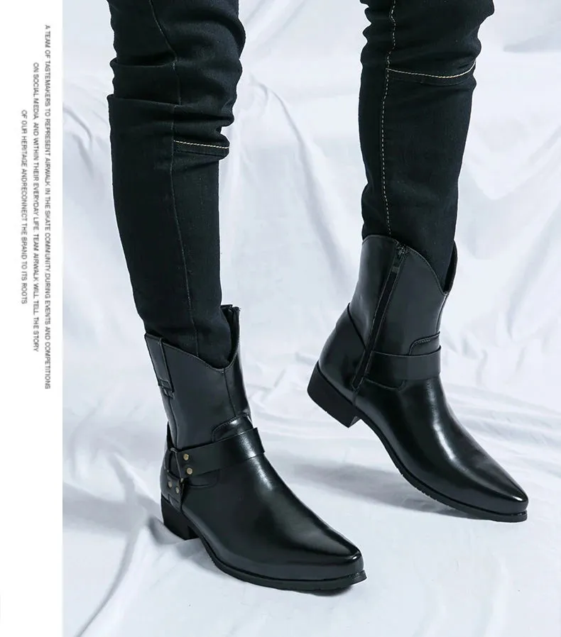 Riley Classy Harness Cowboy leather pointy boots Chelsea boots