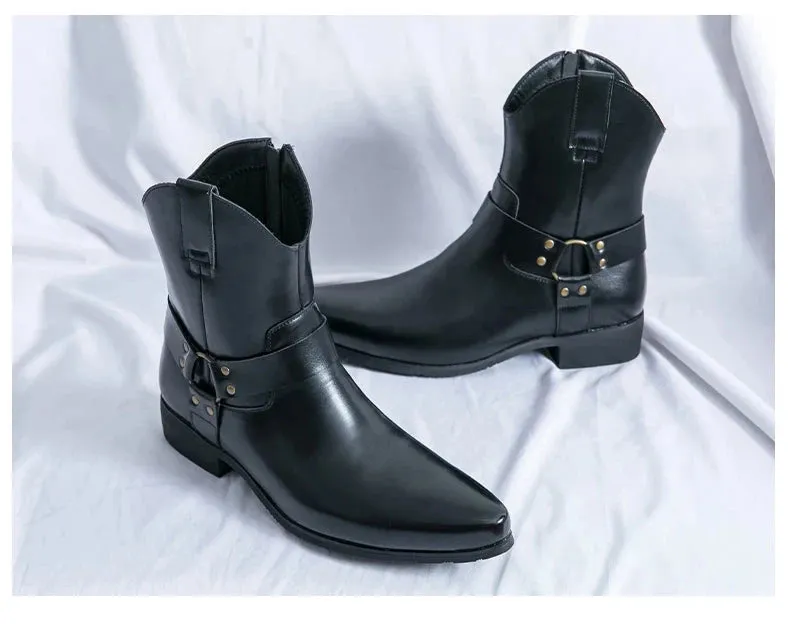 Riley Classy Harness Cowboy leather pointy boots Chelsea boots