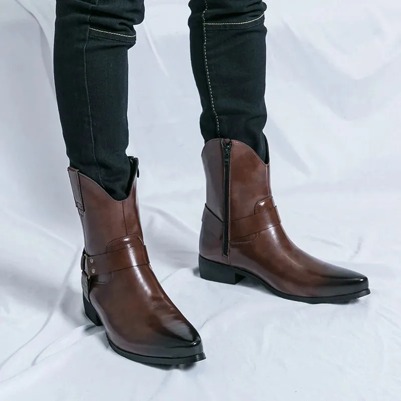 Riley Classy Harness Cowboy leather pointy boots Chelsea boots