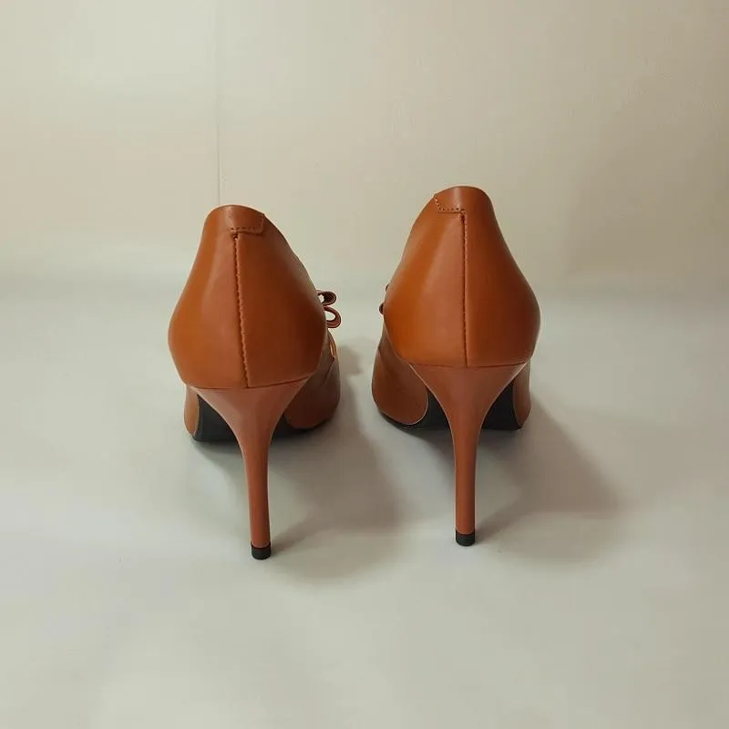 Sexy Handmade cowhide Caramel color Elegant style office shoes women