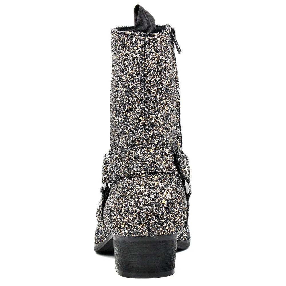 Silver Glitter Side Zipper Heel Chelsea Boots