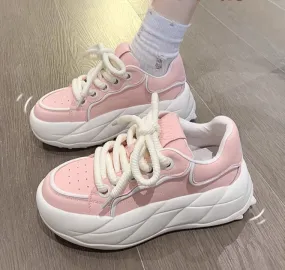 Summer Street Thick Big Soles Trendy White Pink Sporty Sneakers Shoes