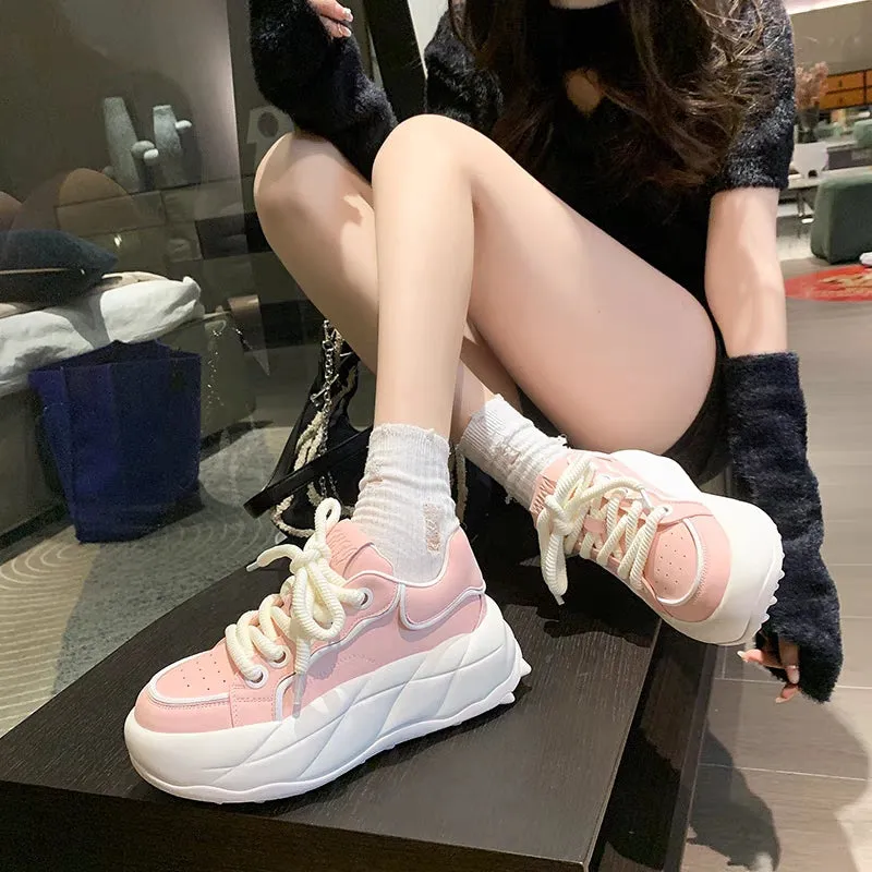 Summer Street Thick Big Soles Trendy White Pink Sporty Sneakers Shoes