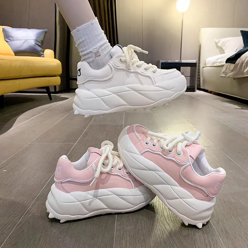 Summer Street Thick Big Soles Trendy White Pink Sporty Sneakers Shoes