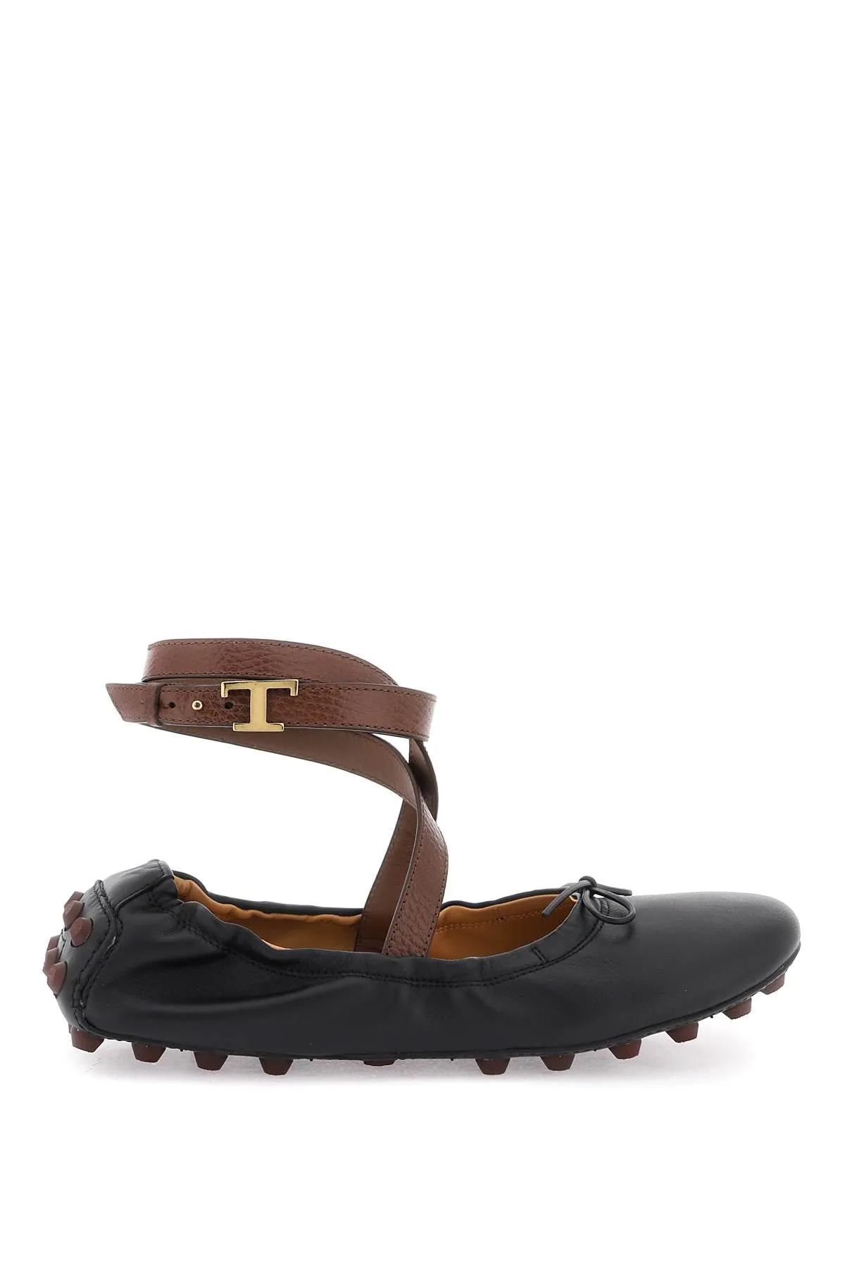 Tod'S Bubble Leather Ballet Flats Shoes With Strap