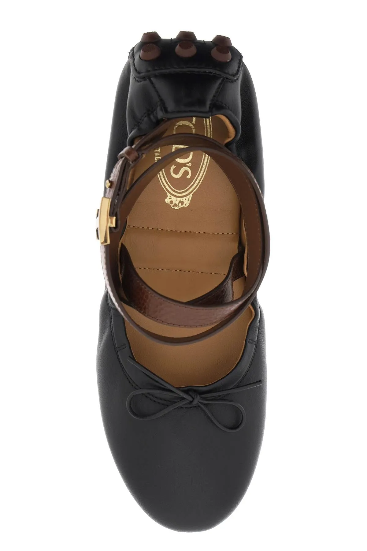 Tod'S Bubble Leather Ballet Flats Shoes With Strap