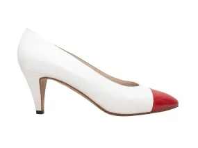 Vintage White & Red Chanel Pointed Cap-Toe Pumps Size 40