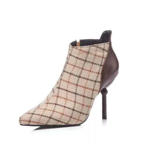 Winter Tweed Plaid Checked High Heels Elegant Woman Pumps Fashion