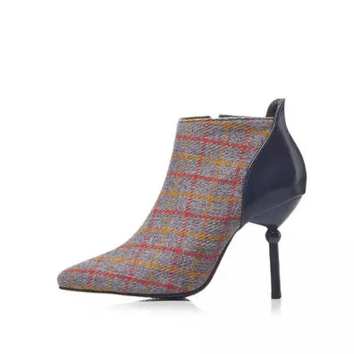 Winter Tweed Plaid Checked High Heels Elegant Woman Pumps Fashion