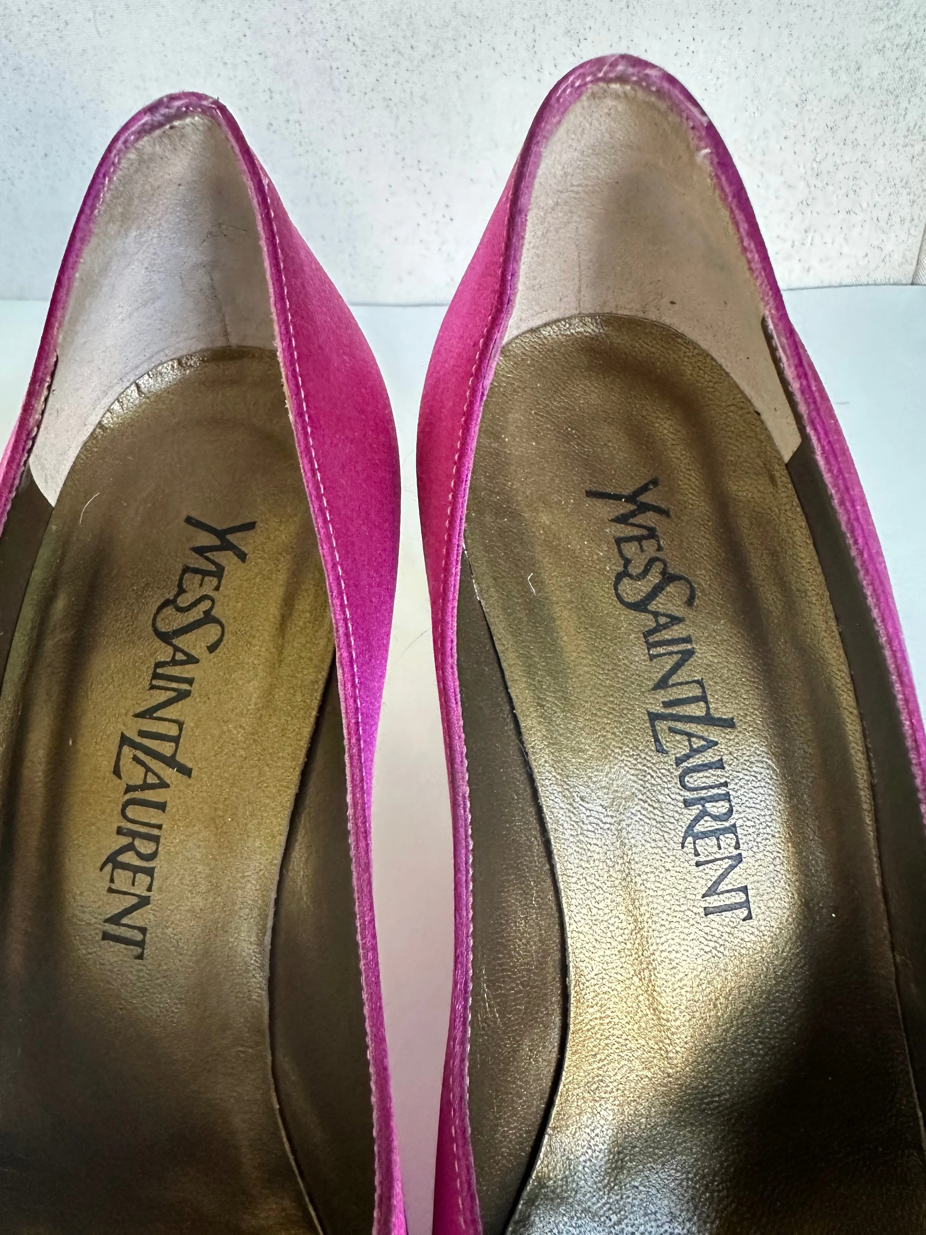 YVES SAINT LAURENT Vintage Pointed Toe Hot Pink Satin Pump~Size 7M- USED~Custom Dyed made in Italy