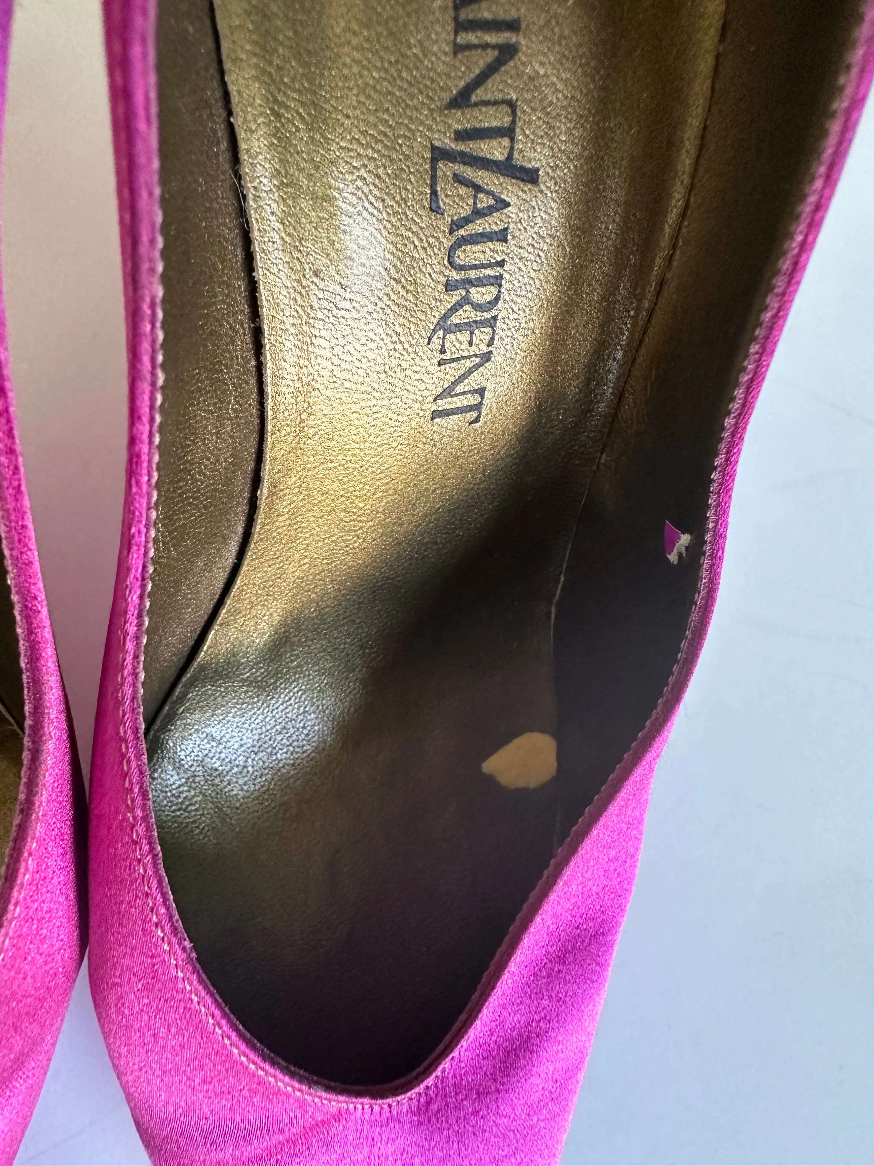 YVES SAINT LAURENT Vintage Pointed Toe Hot Pink Satin Pump~Size 7M- USED~Custom Dyed made in Italy