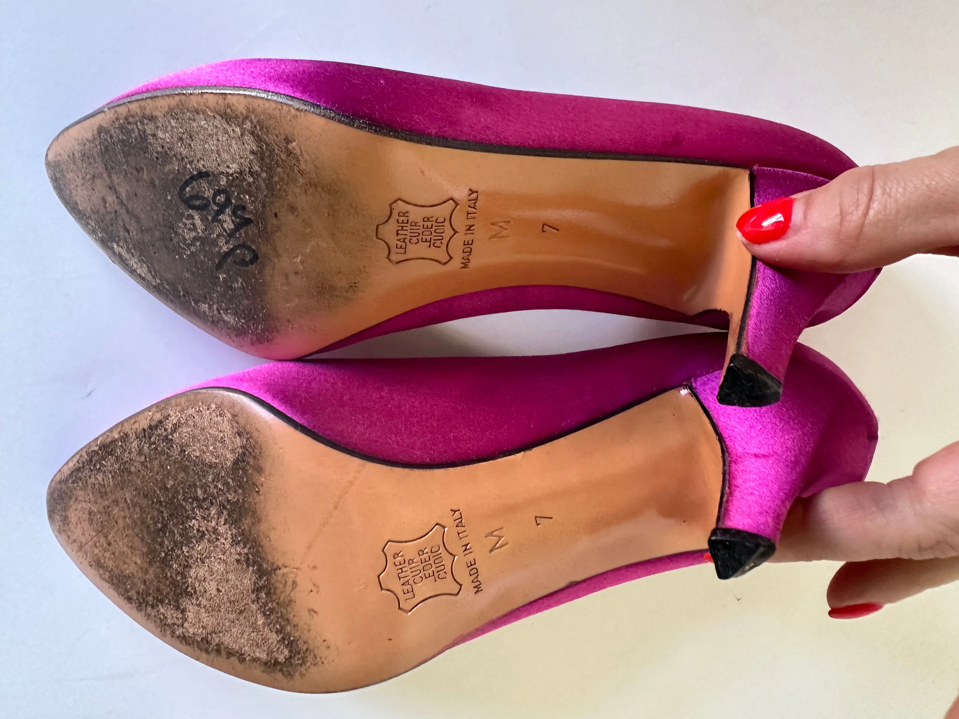 YVES SAINT LAURENT Vintage Pointed Toe Hot Pink Satin Pump~Size 7M- USED~Custom Dyed made in Italy